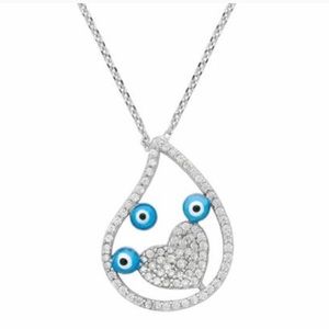 Sterling Silver Tear Drop Heart Evil Eye Necklace